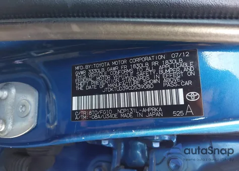 2012 Toyota Yaris Le z USA, uszkodzony, nr VIN JTDKTUD39CD539080